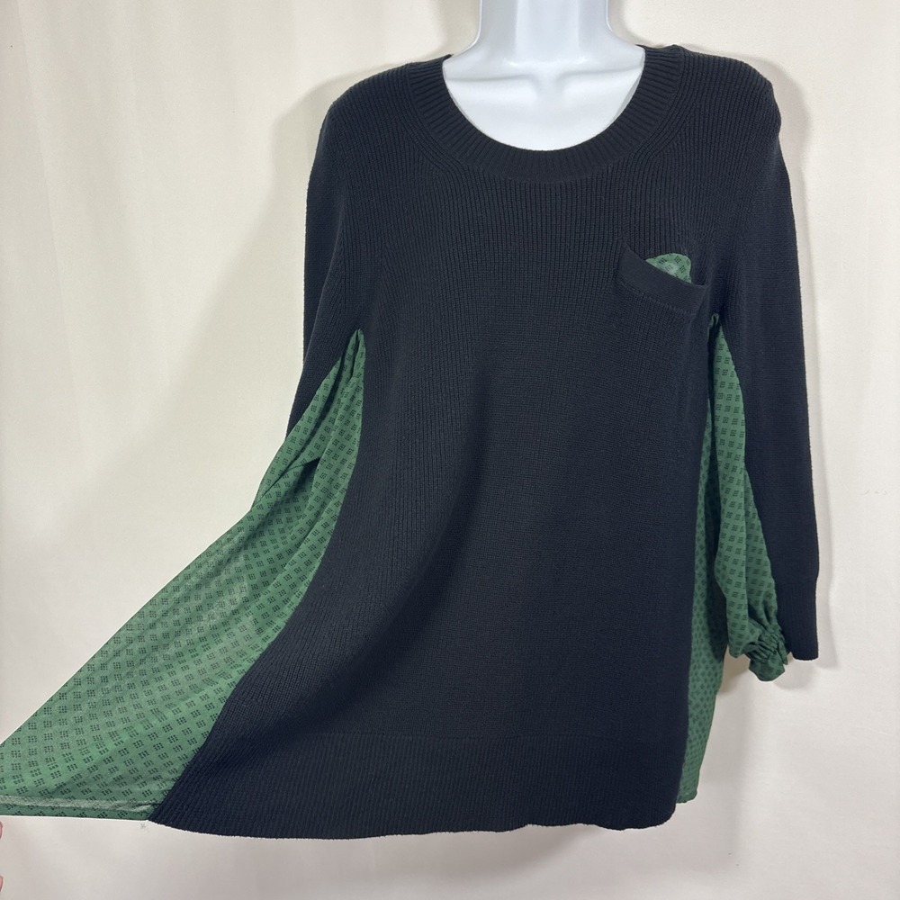 Cabi 3520 Get Together Sweater Sz M Black Green Chiffon Hi-Low Tunic Top Flowy - Picture 2 of 5